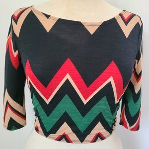 Crop Top long sleeves pattern red green black small